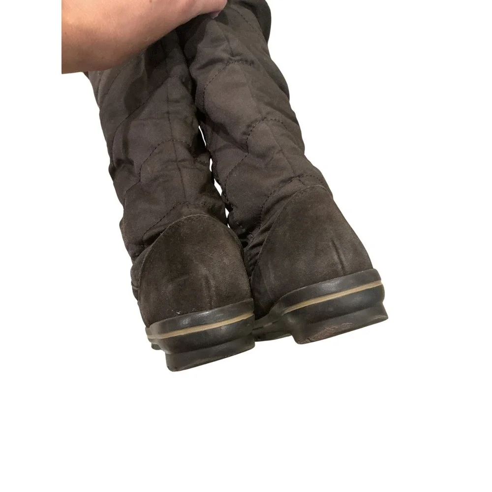 Lands End Womens Quilted Suede Winter Boots Faux Fur Trim Brown US 8 EU 38.5